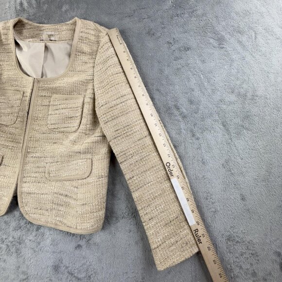 Banana Republic Jacket Womens 8 Petite Italian Fabric Textured Tweed Pockets - Picture 8 of 16